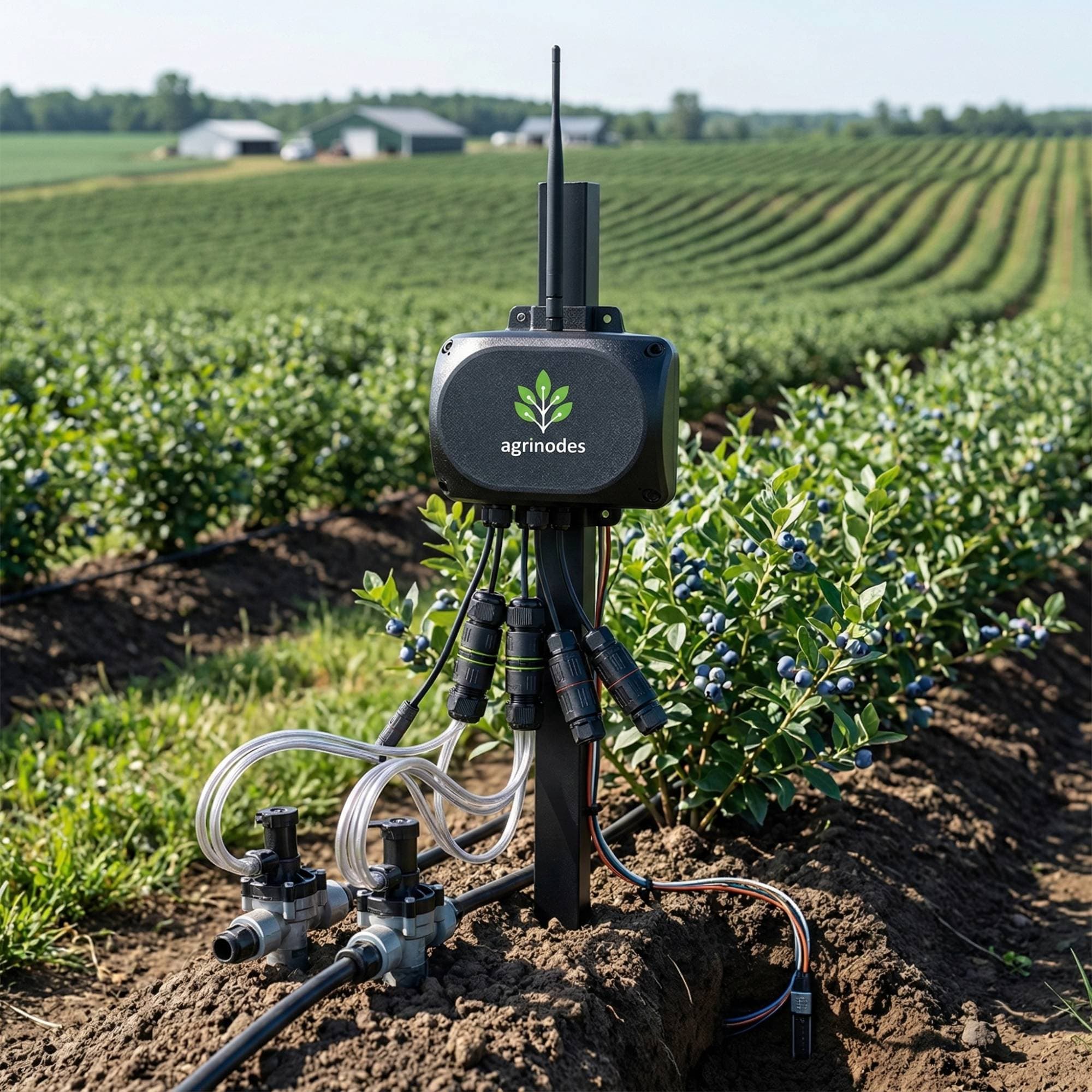 Agrinodes node deployed in a blueberry field