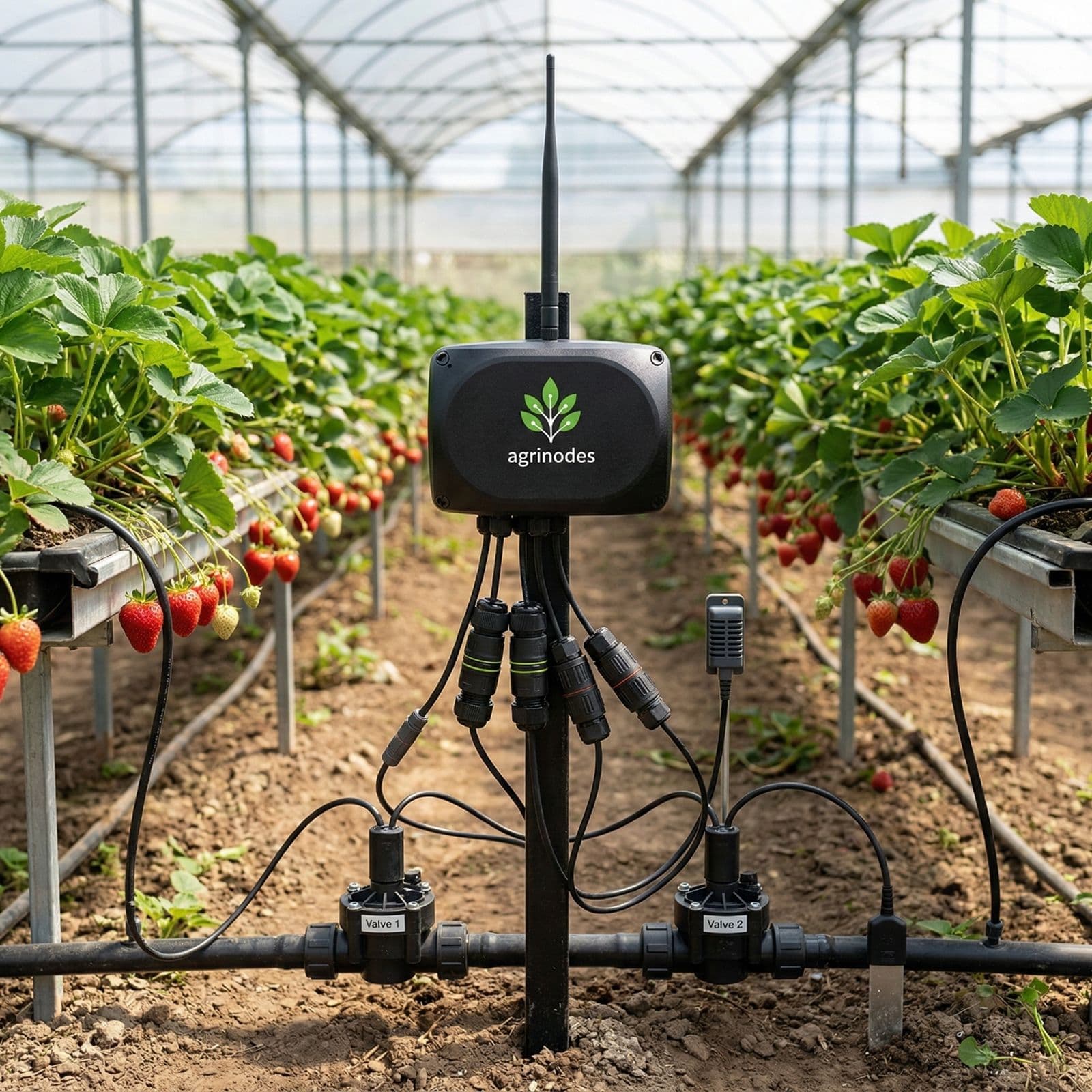 Agrinodes protecting crops in a strawberry greenhouse